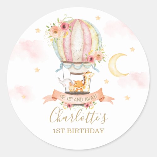 Whimsical Hot Air Balloon Animals Thank You Favor Classic Round Sticker