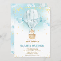 Whimsical Hot Air Balloon Baby Shower Bear Boy Invitation