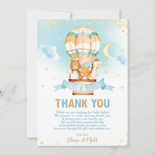 Whimsical Hot Air Balloon Baby Shower Cute Animals Thank You Card