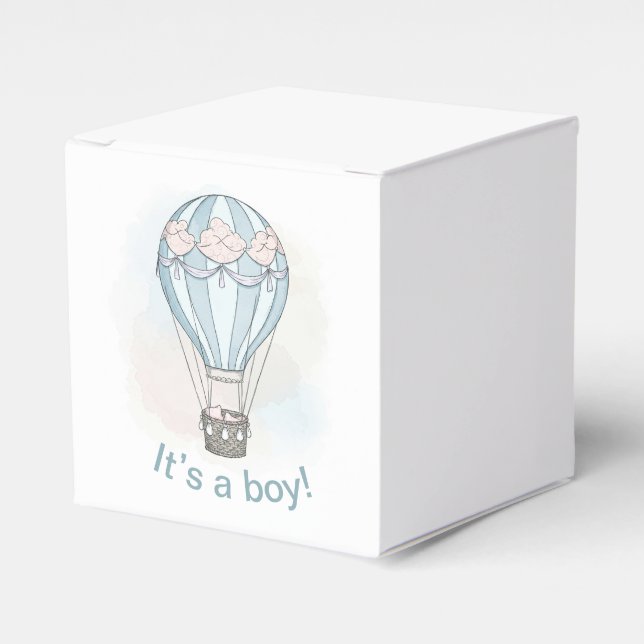 Whimsical hot air balloon baby shower favor box (Front Side)