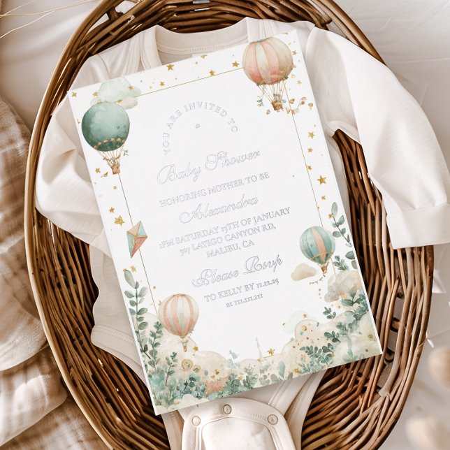 Whimsical Hot Air Balloon Baby Shower Foil Invitation (Creator Uploaded)