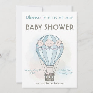 Whimsical hot air balloon baby shower invitation