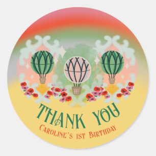 Whimsical Hot Air Balloon Birthday Classic Round Sticker