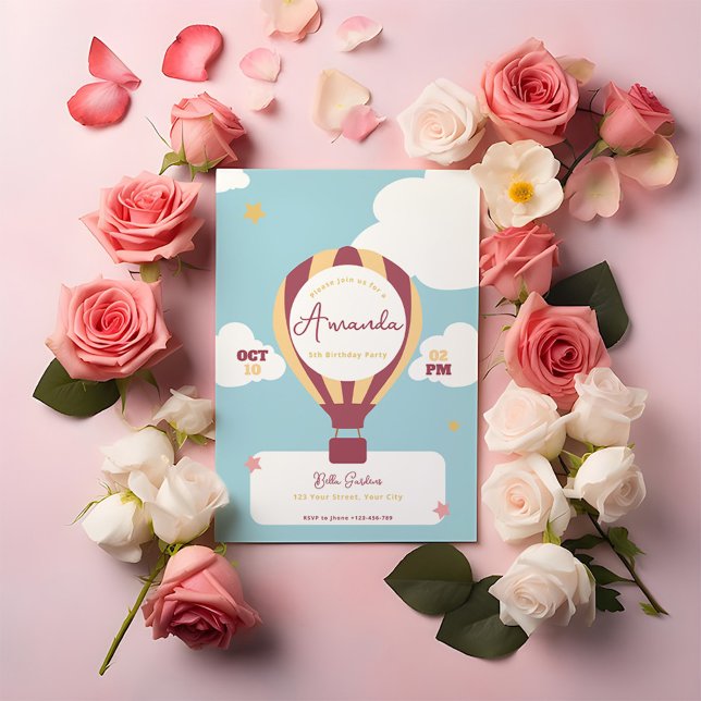 Whimsical Hot Air Balloon Birthday Invitation (Creator Uploaded)