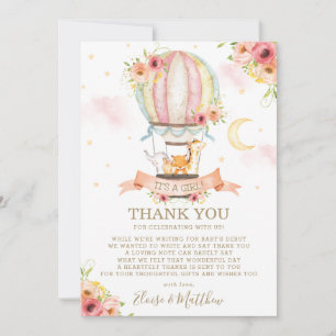 Whimsical Hot Air Balloon Cute Animals Baby Shower Thank You Card