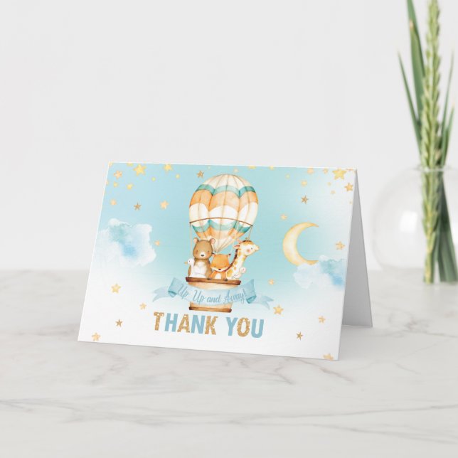 Whimsical Hot Air Balloon Cute Animals Birthday Thank You Card (Front)