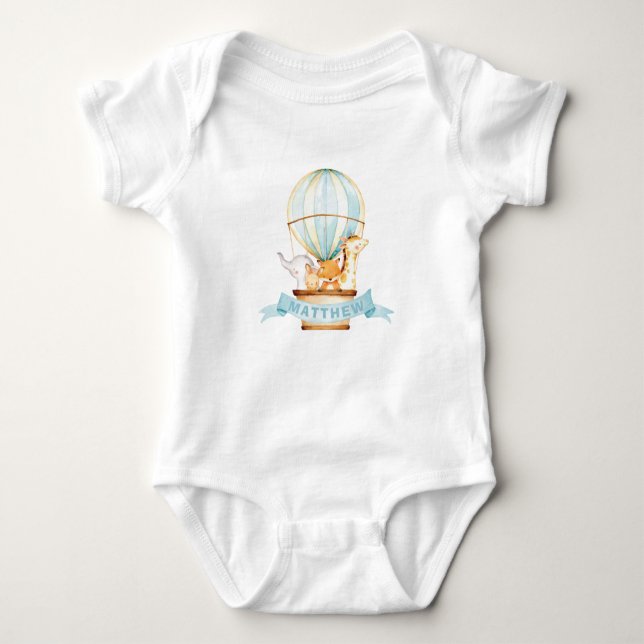 Whimsical Hot Air Balloon Cute Baby Animals Boy Bodysuit (Front)