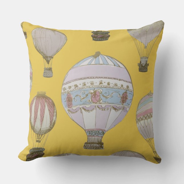 Whimsical Hot Air Balloon - Emperor Yellow Throw Pillow (Front)