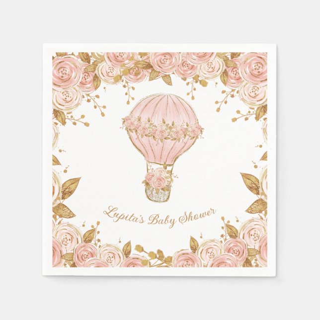 Whimsical Hot Air Balloon Girl Baby Shower Napkins (Front)