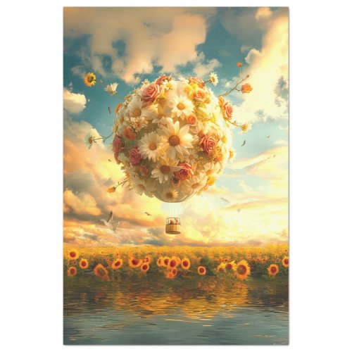 Whimsical Hot Air Balloon Made of Flowers Decoupag Tissue Paper