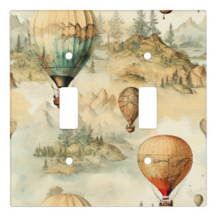 Whimsical Hot Air Balloon Mountain Map Light Switch Cover
