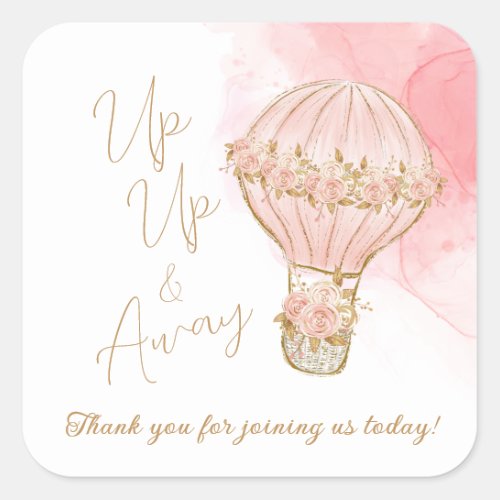 Whimsical Hot Air Balloon Up and Away Baby Shower Square Sticker