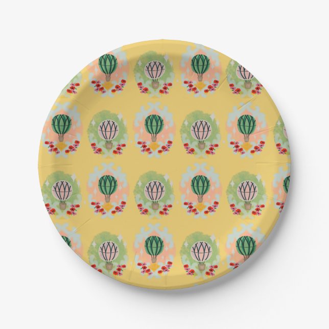 Whimsical Hot Air Balloon Wizard Theme Paper Plates (Front)