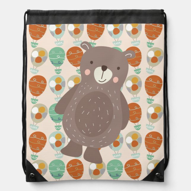 Whimsical Hot Air Balloons Drawstring Bag (Front)