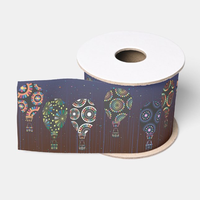 Whimsical Hot Air Balloons in Midnight Sky Grosgrain Ribbon (Spool)