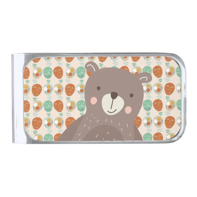 Whimsical Hot Air Balloons Silver Finish Money Clip (Front)