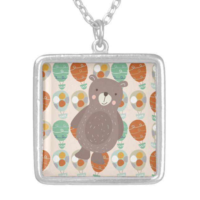 Whimsical Hot Air Balloons Silver Plated Necklace (Front)