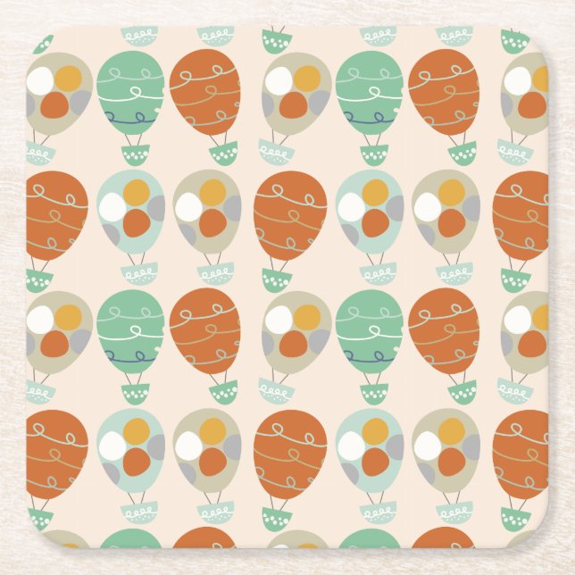 Whimsical Hot Air Balloons Square Paper Coaster (Front)