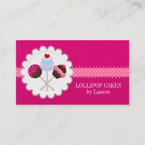 Whimsical Hot Pink Cake Pops Business Card