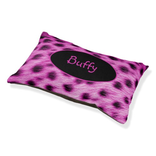 Whimsical Hot Pink Cheetah Fur Look with Name Pet Bed