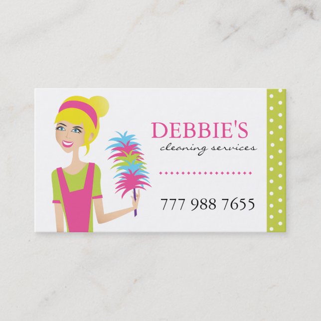 Whimsical House Cleaning Services Business Cards (Front)