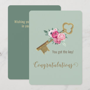Whimsical House Key Congratulations New Home Chic Card