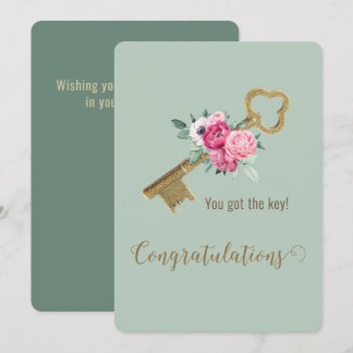 Whimsical House Key Congratulations New Home Chic Card