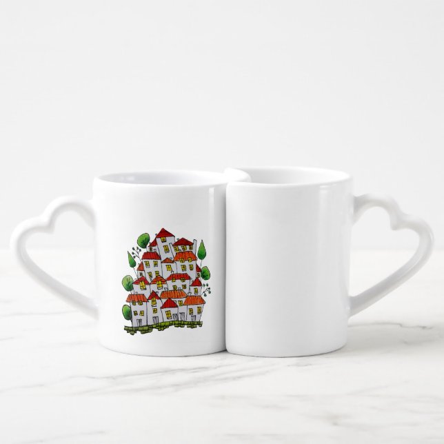 Whimsical House Mug Set (Doodle - Hand-drawn) (Front Nesting)