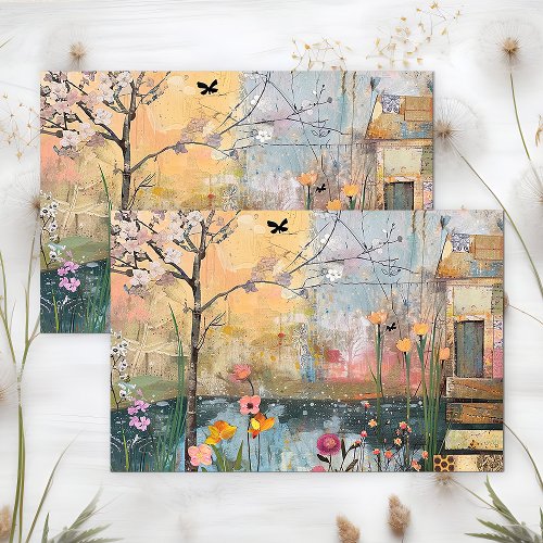 WHIMSICAL HOUSE ON THE LAKE ARTISTIC DECOUPAGE TISSUE PAPER