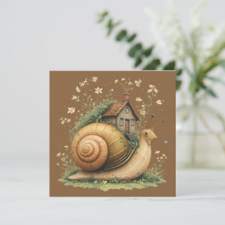 Whimsical House Snail Cottage Cottagecore Nature Card