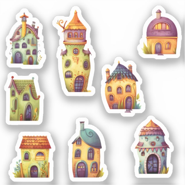 whimsical houses cute and small sticker (Front)
