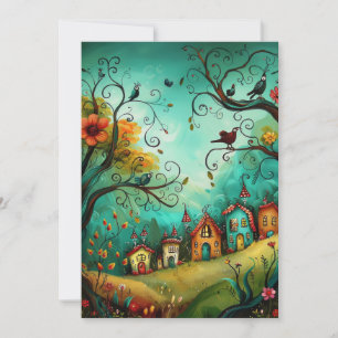 Whimsical Houses Illustration Style Hello Flat Card