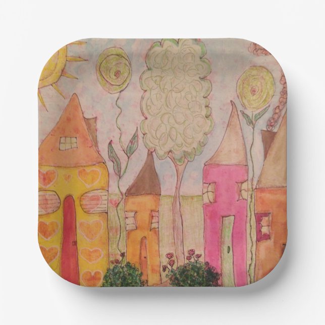 Whimsical Houses Paper Plates (Front)