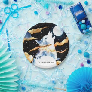Whimsical Howling Wolf Birthday Paper Plates