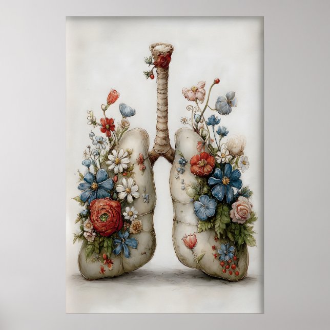 Whimsical Human Lungs Flowers Print, Anatomy Poster (Front)