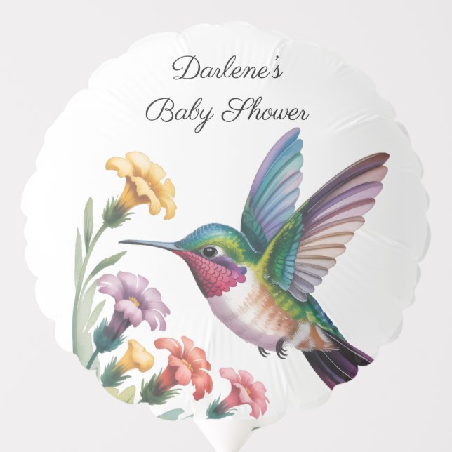 Whimsical Hummingbird Floral Baby Shower Balloon (Front)