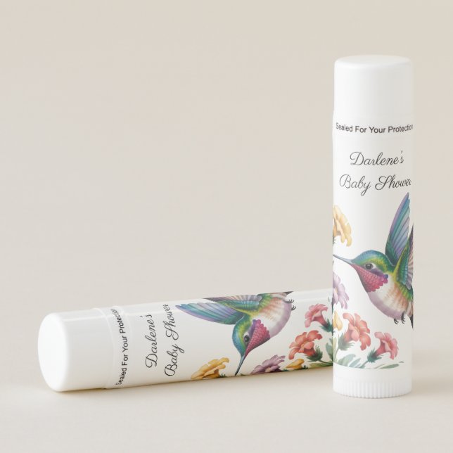 Whimsical Hummingbird Floral Baby Shower Favor Lip Balm (Front)