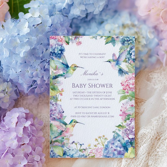 Whimsical Hummingbirds with Hydrangeas Baby Shower Invitation (Creator Uploaded)