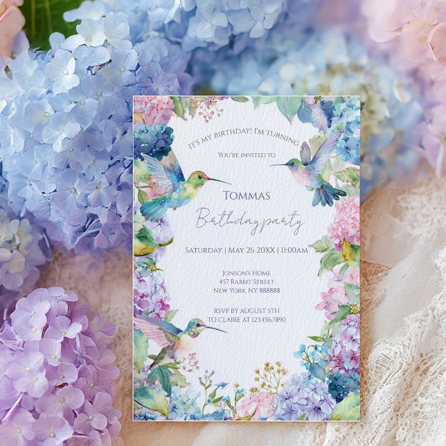 Whimsical Hummingbirds with Hydrangeas birthday Invitation (Creator Uploaded)