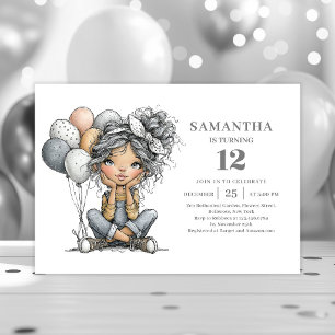 Whimsical Humor Girl 10th Birthday Chic Gold Invitation