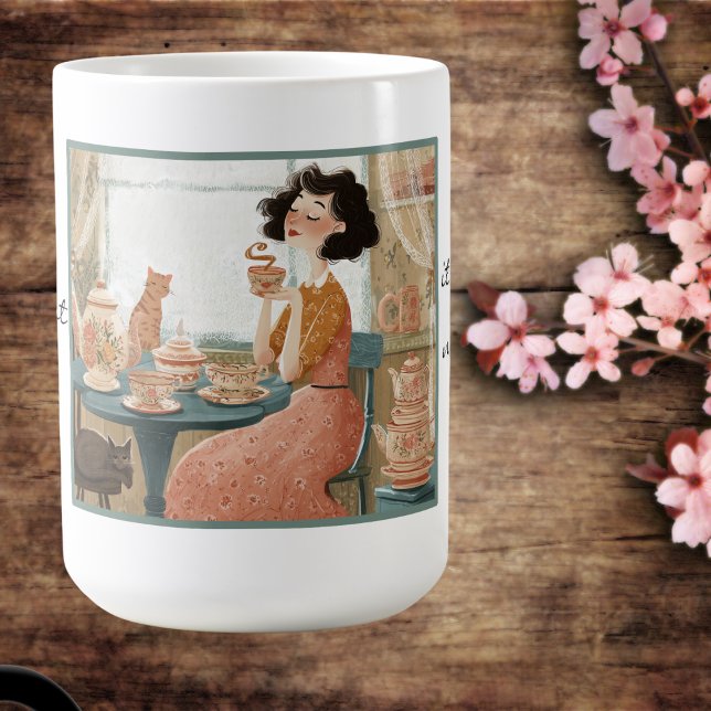 Whimsical humor tea lover mug. coffee mug (Center view)