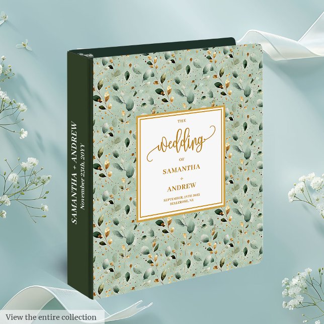 Whimsical Hunter Green Gold Greenery Memory Album 3 Ring Binder (Whimsical Hunter Green Gold Greenery Memory Album 3 ring binder)
