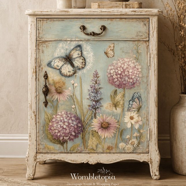 Whimsical Hydrangea and Butterfly Garden Decoupage Tissue Paper (Creator Uploaded)