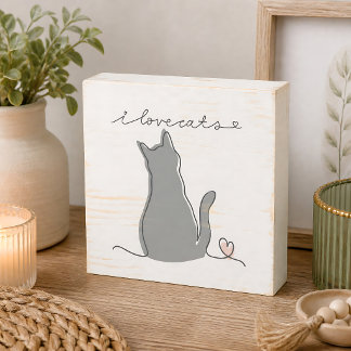 Whimsical I love Cats Silhouette Wooden Box Sign