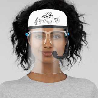 WHIMSICAL I LOVE MUSIC NOTES HEAD WRAP FACE SHIELD
