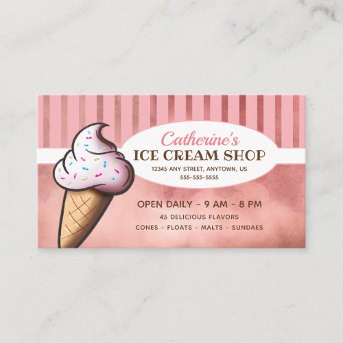 Whimsical Ice Cream Cone  Ice Cream Shop Business Card
