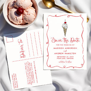 Whimsical Ice Cream Cone Wedding Save the Date Announcement Postcard
