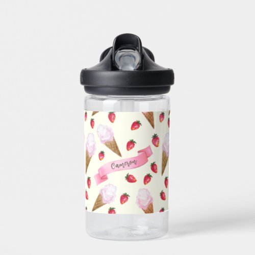 Whimsical Ice Cream Cute Personalized Hand_Drawn Water Bottle