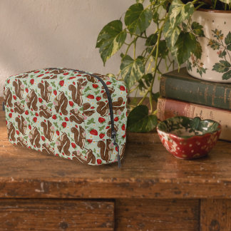 Whimsical Ice Cream Squirrel Strawberry Pattern Dopp Kit
