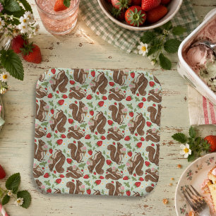 Whimsical Ice Cream Squirrels Strawberry Woodland Paper Plates